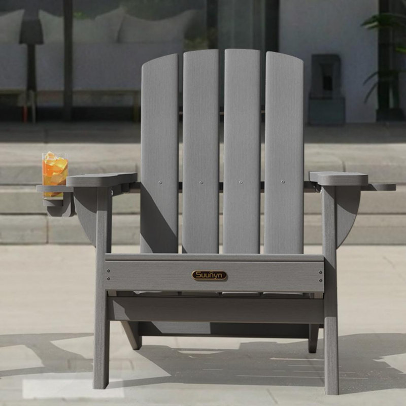 Chaise Adirondack pliante en PEHD avec porte-gobelet, Gris
