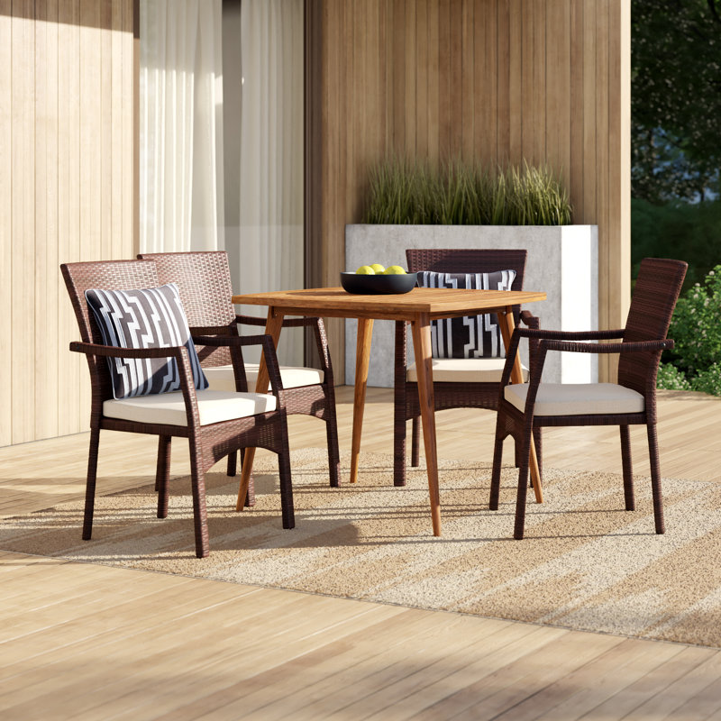 Rainar 4 - Person Acacia Wicker Patio Dining Set with Square Table