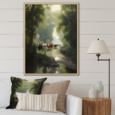 " Cattle Cows Walking Near A Pond Rural Scene "