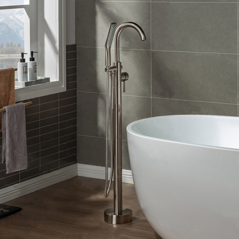 Cove 1 Handle Bathroom Freestanding Tub Filler with Diverter, Bushed Nickel
