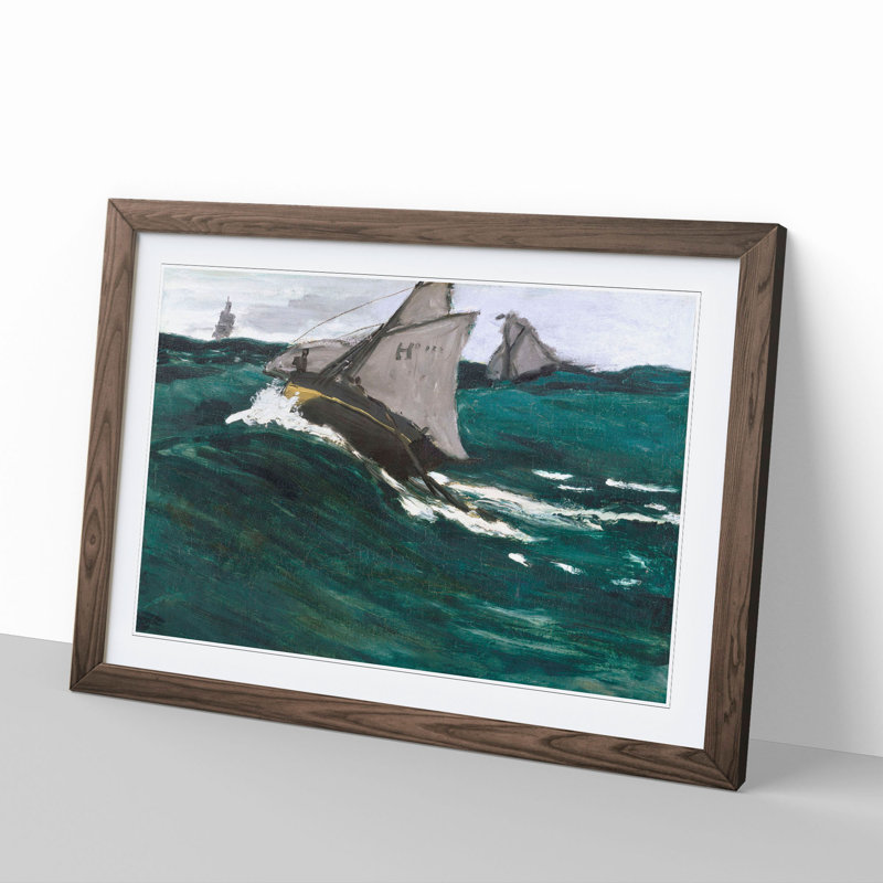 The Green Wave by Claude Monet - Picture Frame Painting, Walnut, 36cm H x 48cm W x 2cm D