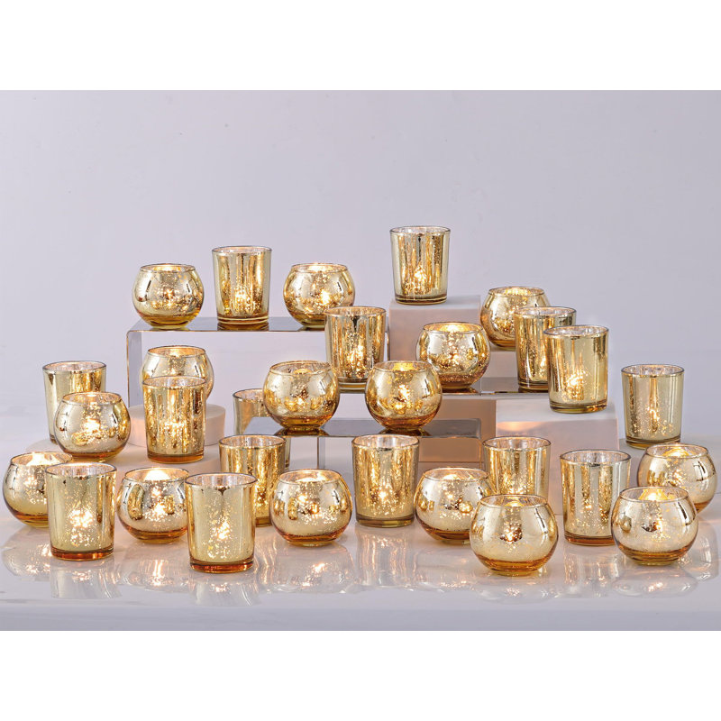 48PCS Assorted Gold Votive Candle Holders Bluk, Gold Wedding Decorations, Mercury Glass Candle Holder For Tea Lights, Christmas Party Diwali Centerpieces For Table, Wedding Party Supplies