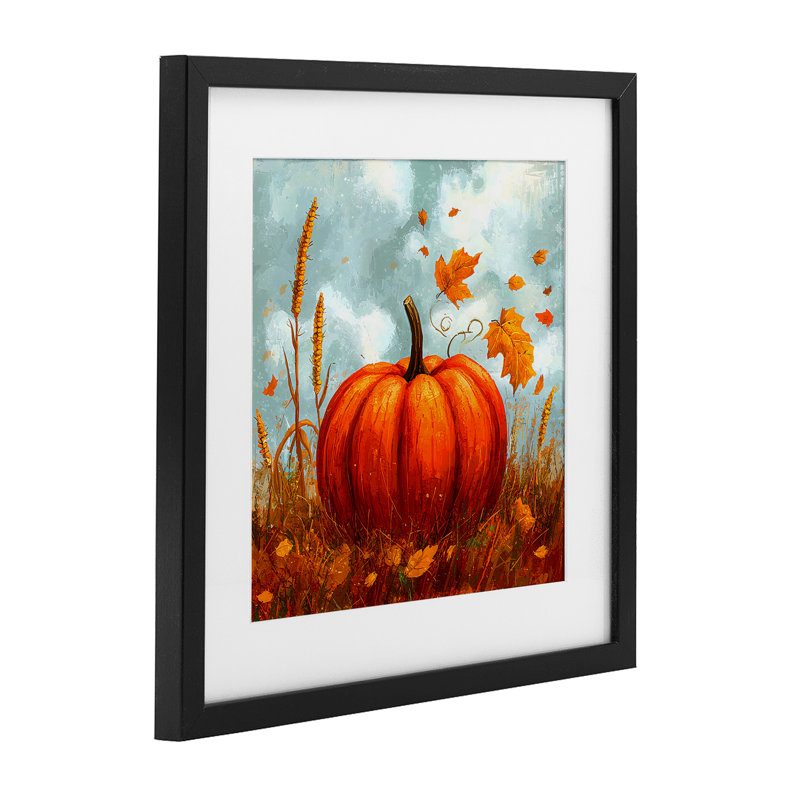 «Pumpkin & Falling Leaves», reproduction encadrée sous verre, design by Creative Studio, H 13 po x l 13 po, Cadre noir minuit
