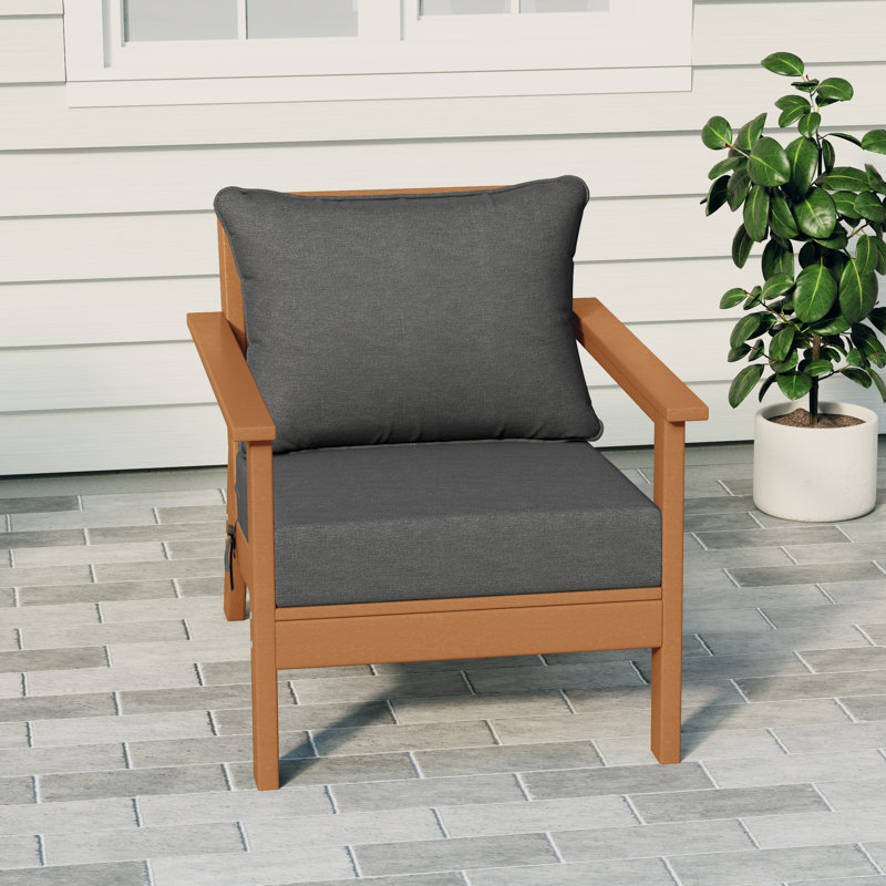 Hydea Deep Seating Chair With Cushions, Teak, Gray