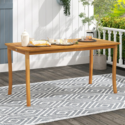 Table de salle à manger d'extérieur 63 "avec trou de parasol et plateau de table à lattes pour la cour