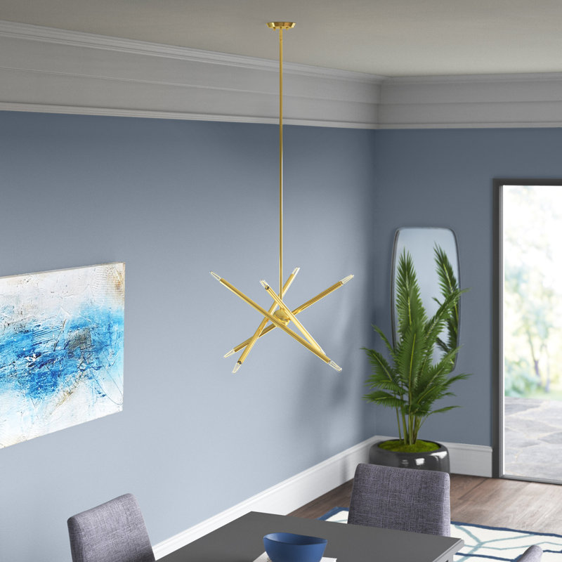 Lustre linéaire moderne Spoutnik à 8 lumières Poco, Laiton poli