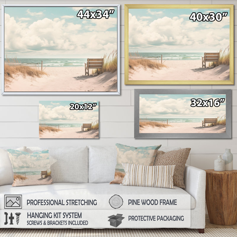 «Beach Grass Landscape II», reproduction sur toile, H 16 po x l 32 po x P 1 po, Cadre naturel flottant