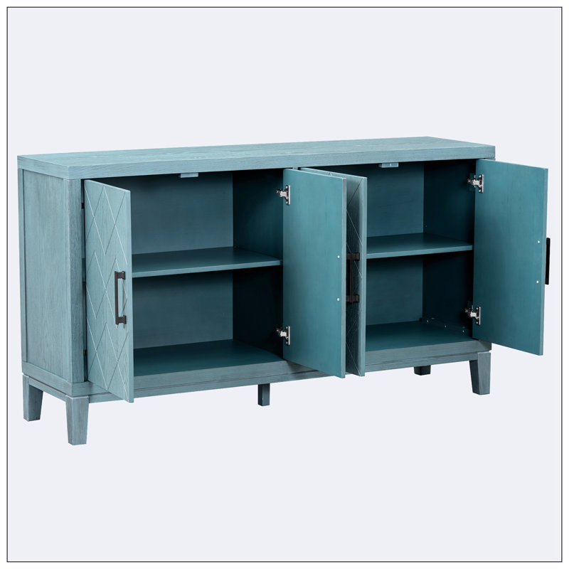 Buffet rétro 4 portes avec tablettes réglables, Bleu marine