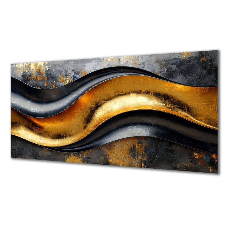 «Geometric Cooper Waves II», reproduction d'art moderne en métal, spirales abstraites en métal, H 28 po x l 60 po