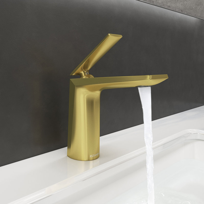 Single-handle Bathroom Faucet with Drain Assembly, Brushed Gold