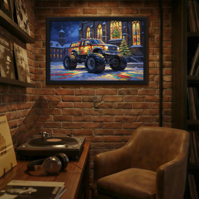 Scène de Noël de Noël avec un camion monstre coloré