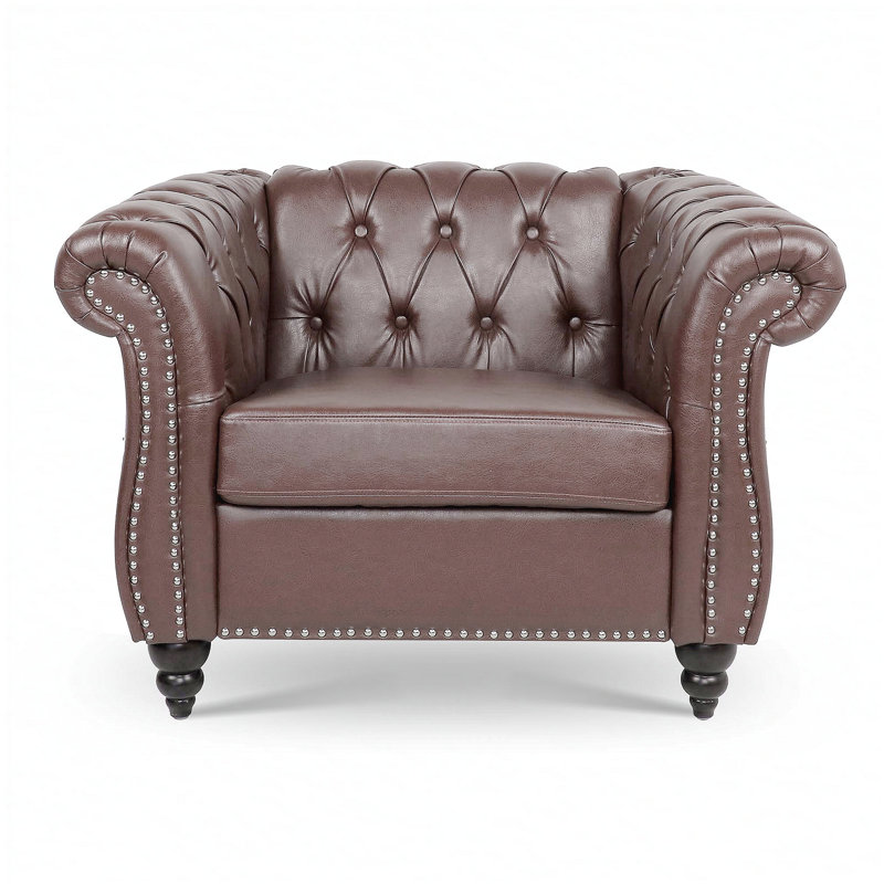 Fauteuil d'appoint pour salon, Simili cuir brun foncé, Noir