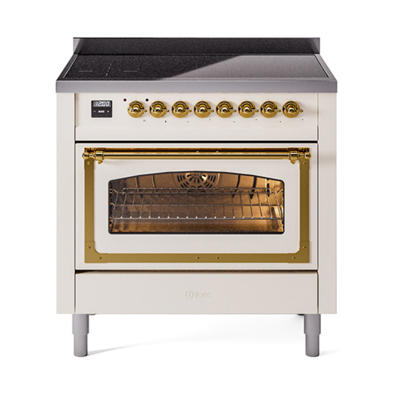 ILVE Nostalgie II Noblesse 36 in Induction Range, Antique White/Brass