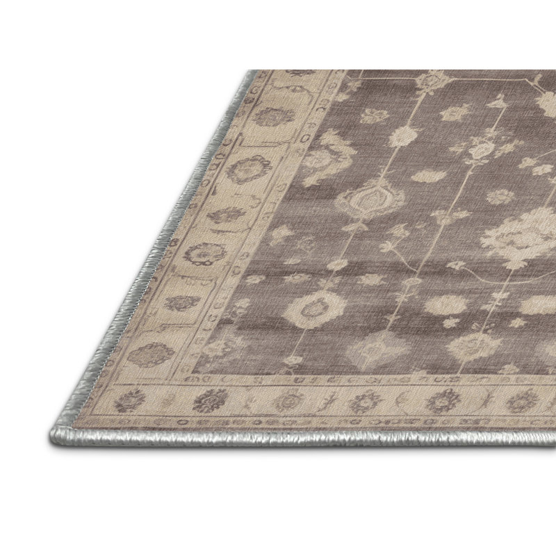 Tapis beige surteint lavable à la machine, Rectangulaire 7 pi x 10 pi