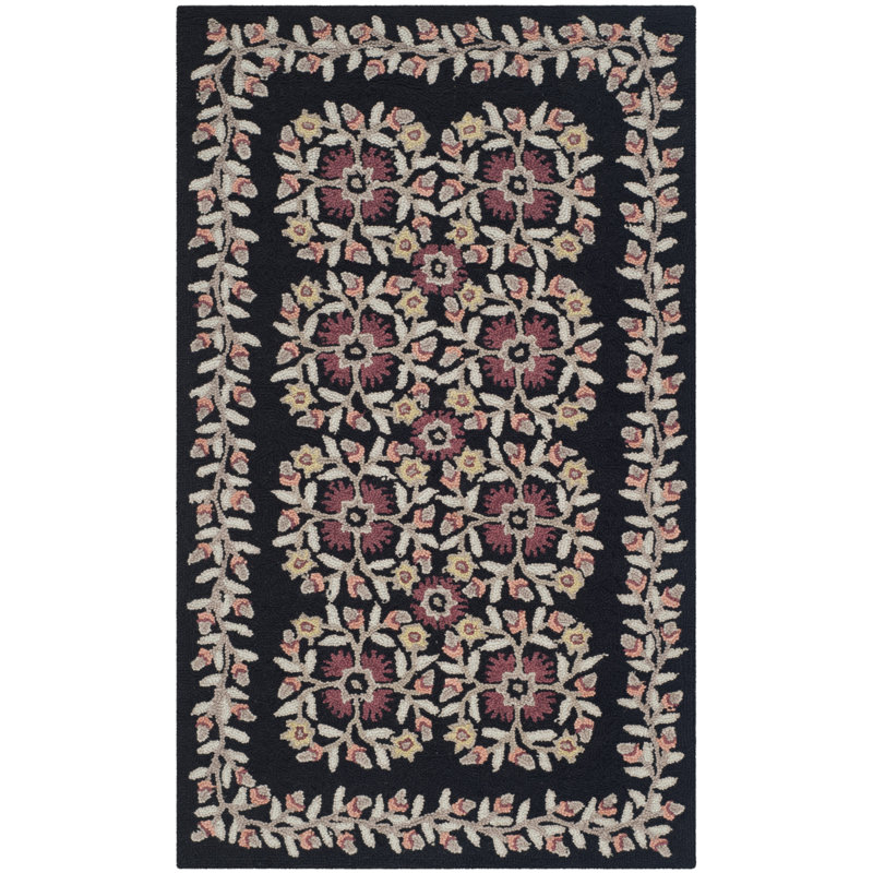 Tapis noir/gris/rouge en laine touffeté à la main Folklore, Rectangle 3 pi x 5 pi