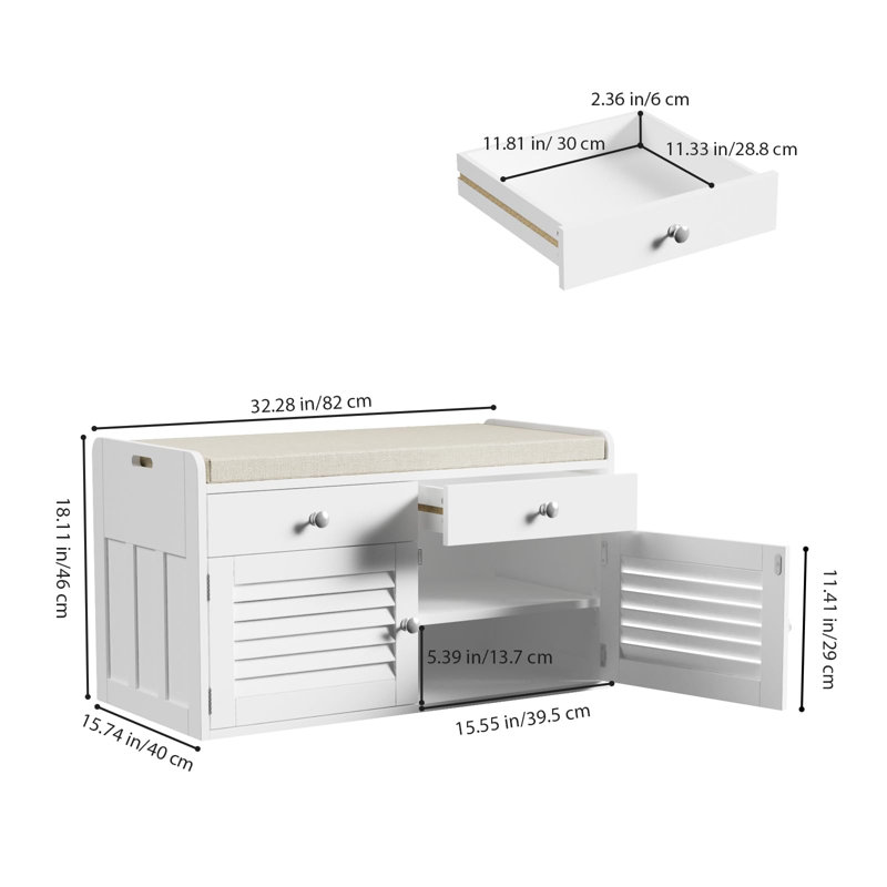 Banc de rangement multifonctionnel pour hall d'entrée, Blanc