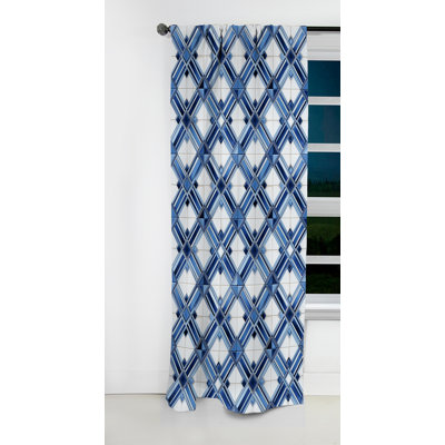 Vintage White An Blue Rectangles Stripes I - Abstract Geometric Blackout Curtain - 1 Panels