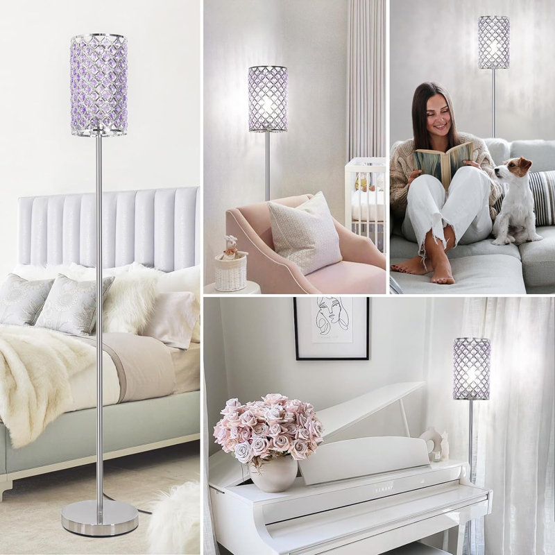 Floor Lamp, Crystal Floor Lamp With Decorative Shade, Standing Lamp With On/Off Foot Switch & E26 Base, Modern Floor Lamps Corner Tall Pole Light For Living Room, Bedroom, Dresser, Office
