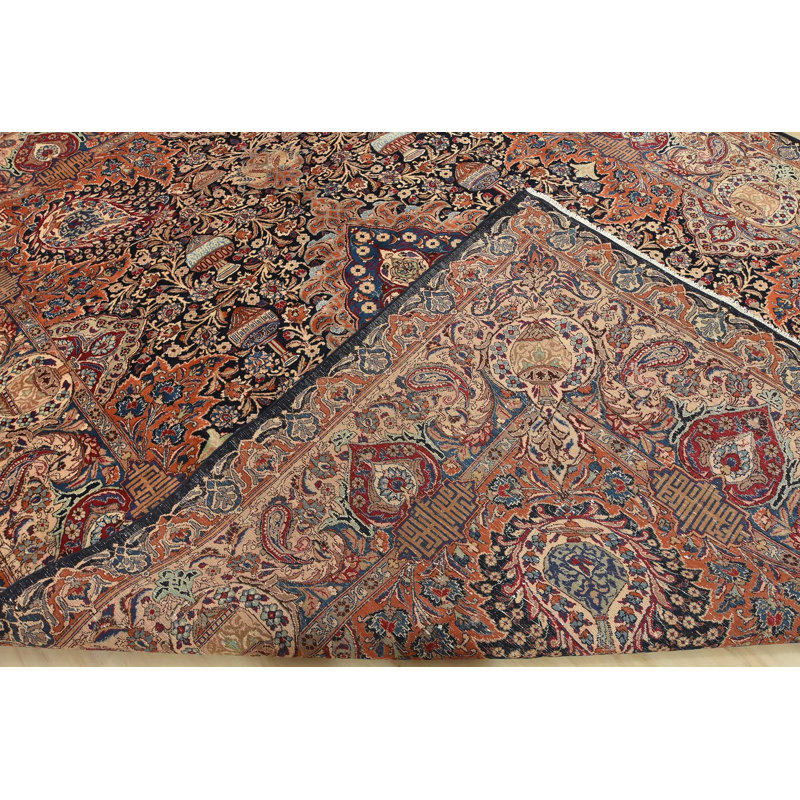 Tapis oriental rétro en laine bleue 9 pi 10 po x 12 pi 11 po