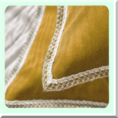 Gold Linen Farmhouse Pillow Covers - Set of 2 | Burlap Trimmed Cushion Covers | Tailored Edges for Couch, Sofa, Chair, Living Room Decor