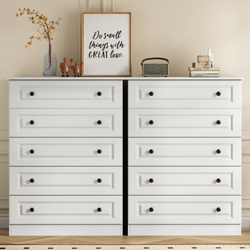 5 Drawer 29.5'' W Wood Modern Drawer Dresser (Set Of 2), White