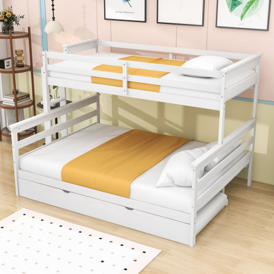 Twin XL over Queen Wood Bunk Bed with Twin Trundle and Ladder