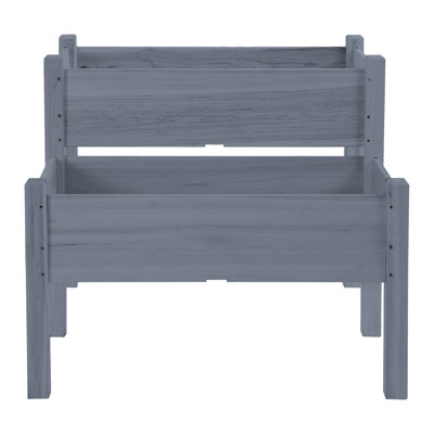 34"X34"X28" 2 Wood Planter Container, For Backyard Patio, Grow Veggies Herbs Blossoms, Gray Raised Patio Gardening, Flowers,