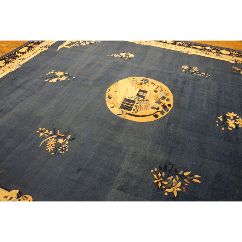 Antique Peking Room Size Wool Pile Blue Chinese Rug