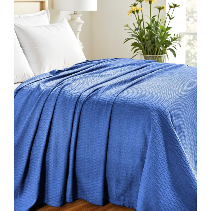 Twin Blue Cotton Woven Geometric Blanket