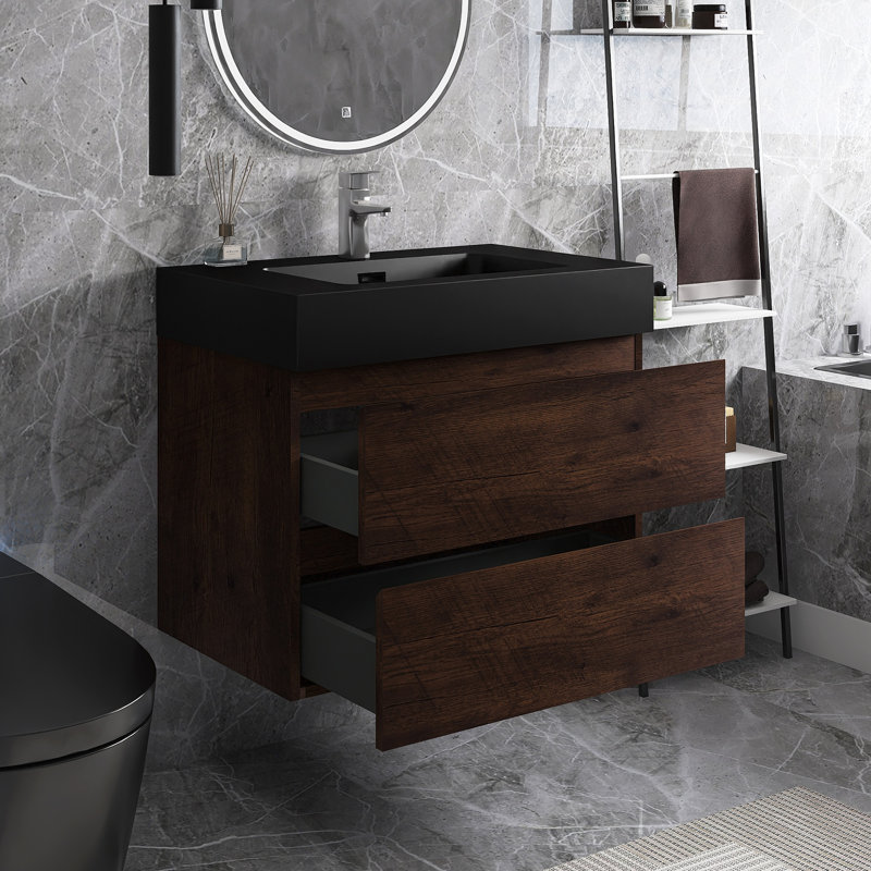 30 po Meuble-lavabo mural simple avec comptoir, Noyer