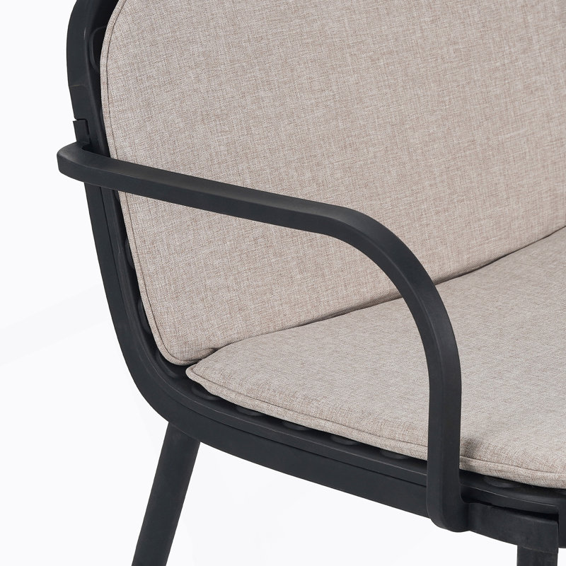 Causeuse d'extérieur en PP, structure noire avec coussin beige, Coussin beige, structure noire