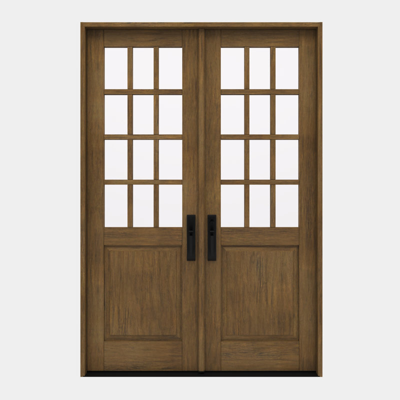 G5012-SW-96 | Porte double 96 po, extérieur pré-suspendu RTA, SDL 12 Lite, 1/2 Lite, 1 panneau, bois d'acajou brut