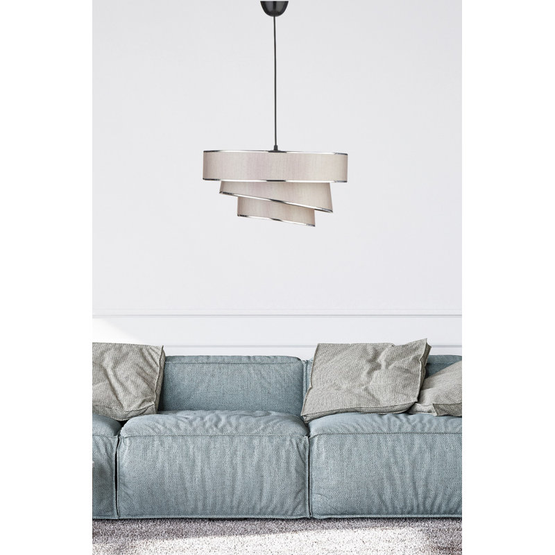 Lustre réglable élégant, capuchon en tissu crème et gris, 15,7 po de diamètre x 8,3 po de hauteur | Douille E27 de 40 W maximum, réglable en hauteur de 16,3 po à 25,4 po | Luminaire moderne pour salle à manger et espaces de vie, classé IP20