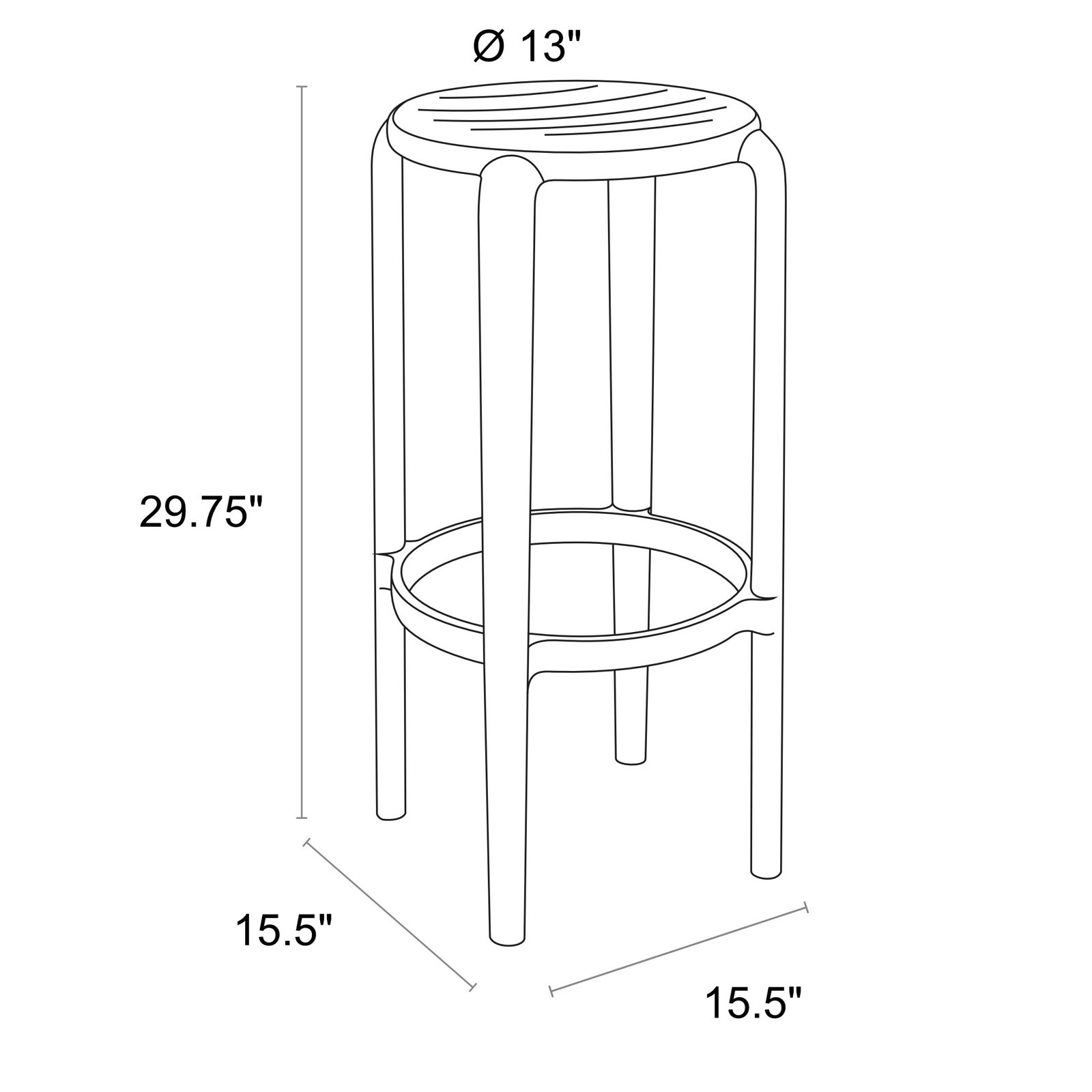 Awan Backless Outdoor Bar Stool, White, 29.75"