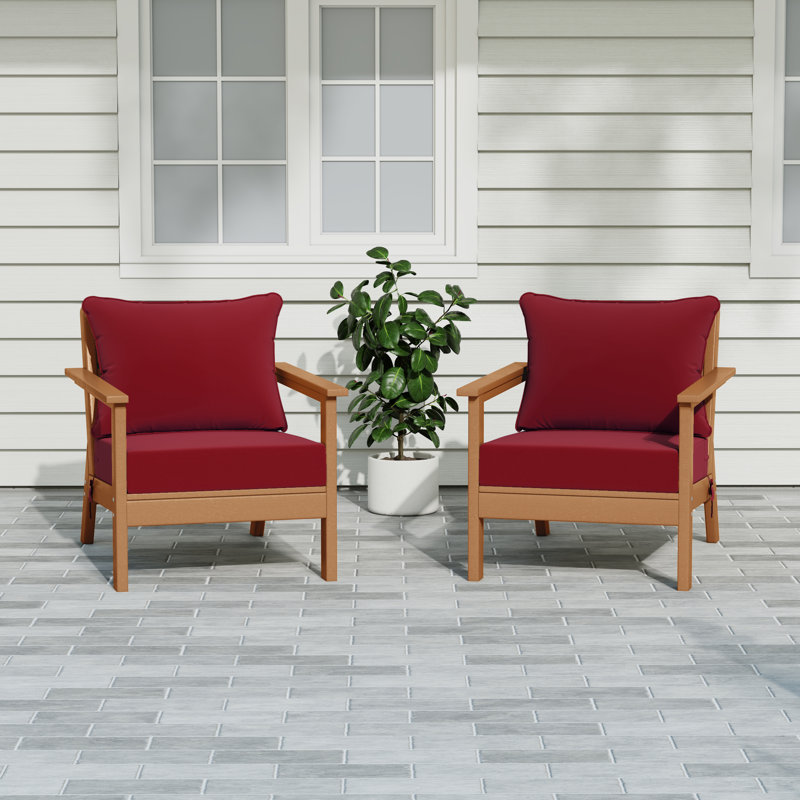 Chaise profonde avec coussins (ensemble de 2), Red, Teck