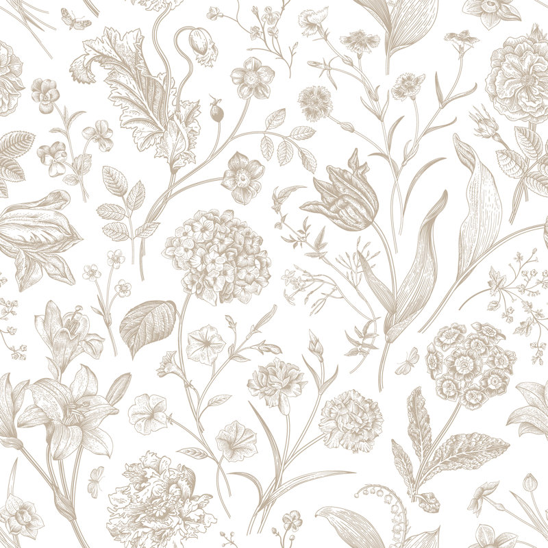 Floral Toile - Royal Blue 10m Wallpaper, Brown Floral