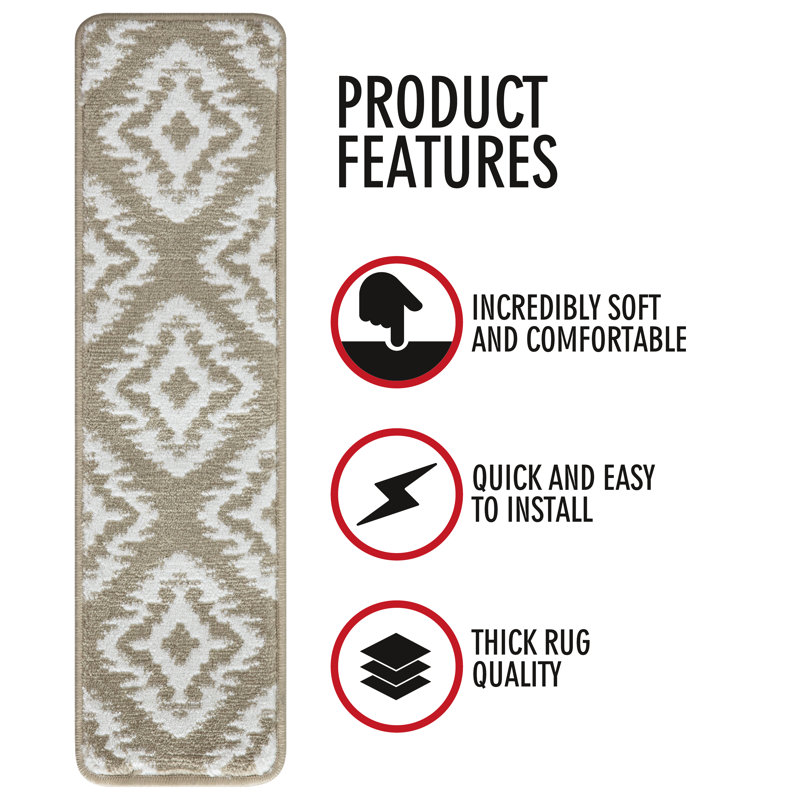 tapis d'escalier doux et vibrant en treillis Kluge, Beige