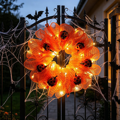 Guirlande de citrouille d'Halloween 17,7 pouces avec guirlande et guirlande de fantômes avec lumières, 2 piles AA non incluses