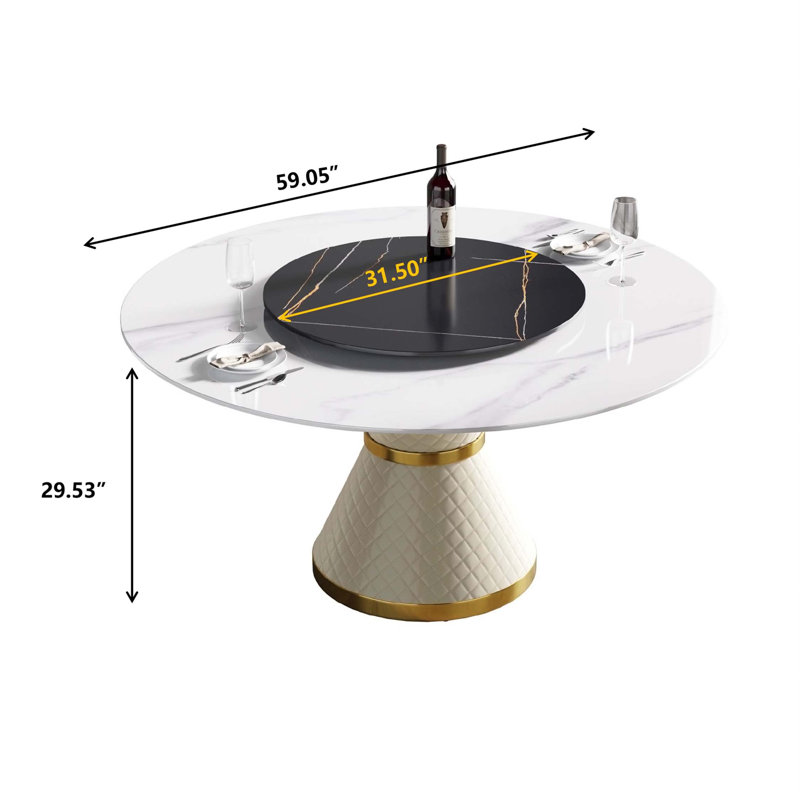 Marther rond 59,05 po, Blanc/Noir, Blanc
