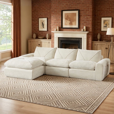 Balendin Feather Down Boneless L-Shaped Sectional Sofa, Apartment Couch with Ottoman,Modular