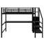 Lit mezzanine multifonctionnel en métal avec bureau, escalier de rangement, mini garde-robe et lumières DEL