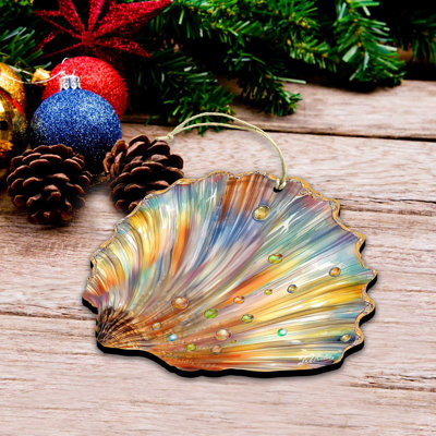Coastal Christmas Decor - Rainbow Shell Wooden Ornaments By G.Debrekht