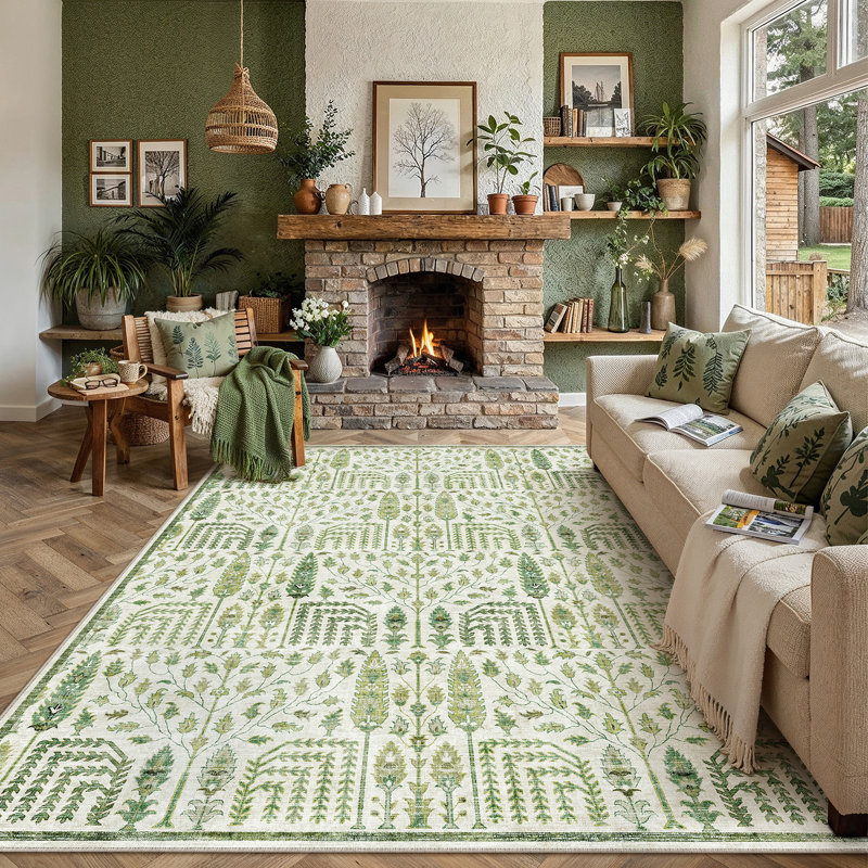 Cherry Machine Washable Oriental Area Rug with Non-Slip Backing, Rectangle 8' x 10'