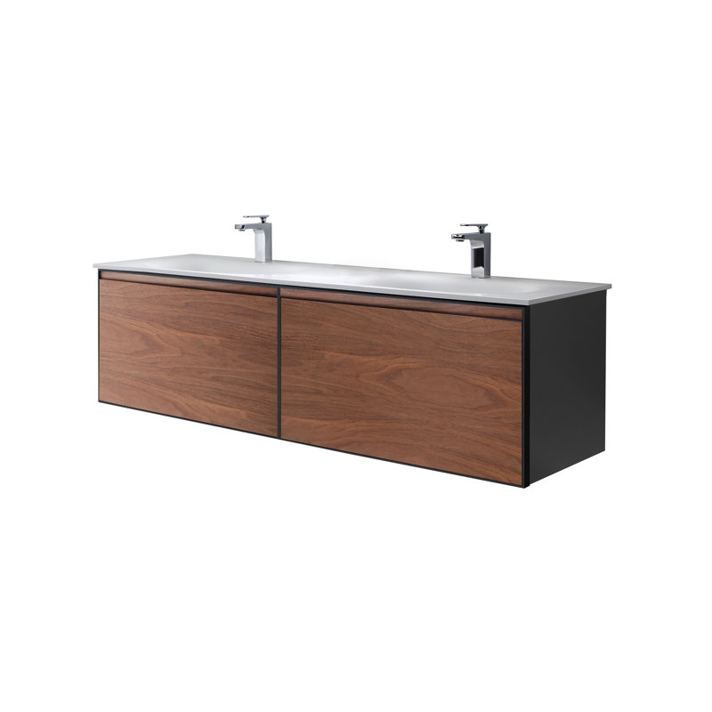 Koziarz 60 po L x 22 po P 2 tiroirs Meuble-lavabo avec évier double et Comptoir en Surface solide