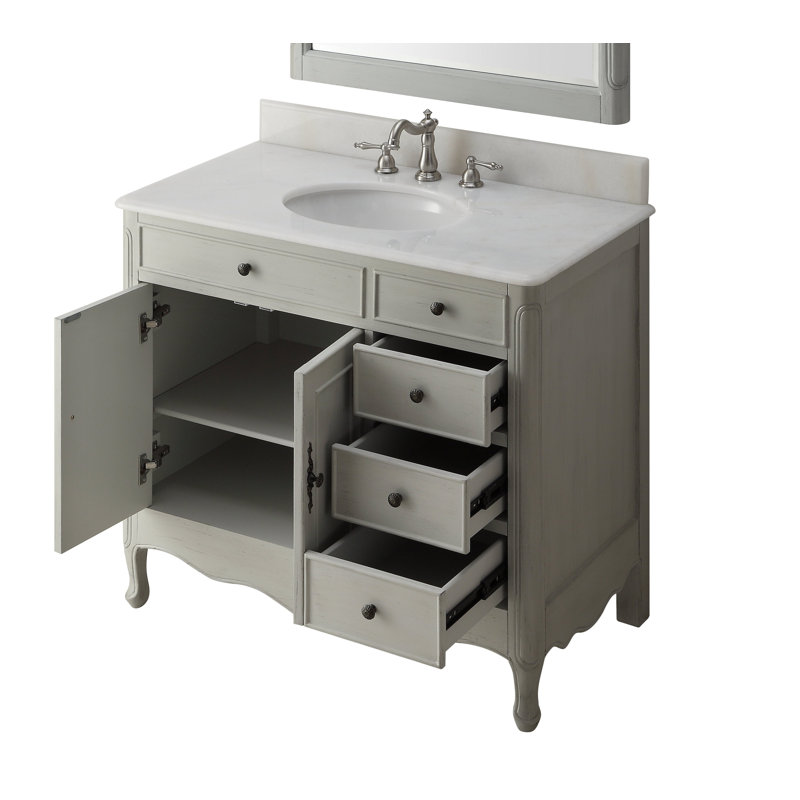 Medina 38'' Single Bathroom Vanity with Marble Top, Distressed Light Grey