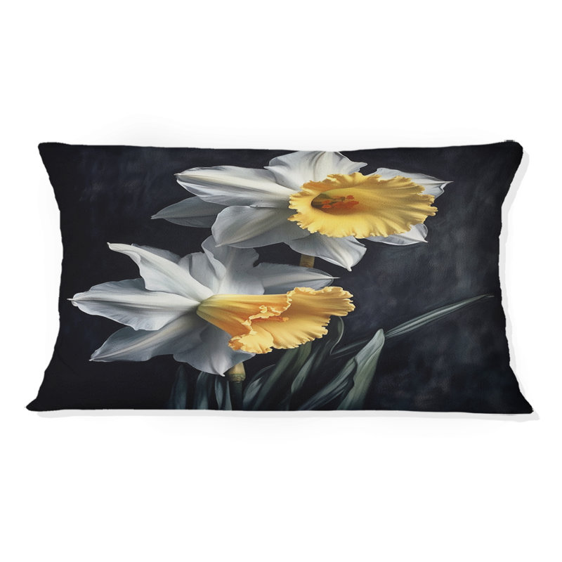 Coussin jaune et gris avec imprimé jonquilles Natures Impression II