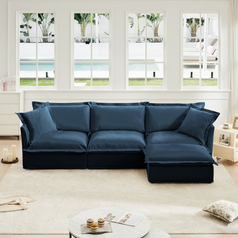 Canapé modulaire en L avec housse en L, canapé-lit en chenille confortable avec repose-pieds convertible et 2 gros coussins, canapé surdimensionné moderne à 3 places pour bureau de salon, bleu