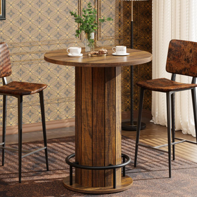 Table bistro ronde à hauteur de comptoir équipée d'un repose-pieds circulaire, table de cocktail multi-scène pour espaces de vie et de salle à manger compacts, bois naturel (table seulement)