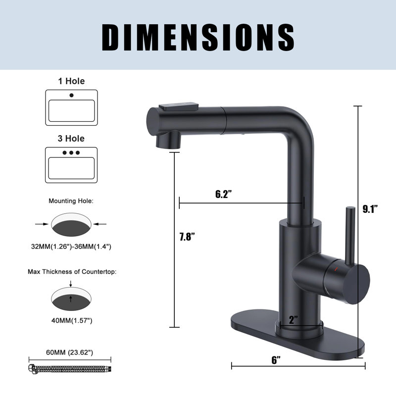 Sink Faucet With Sprayer - Pull-Out Faucet - Single Hole Single Handle Lever Faucet, Matte Black