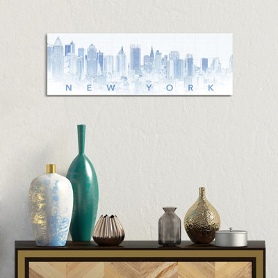 Digital Sketch Of Manhattan Skyline, NYC, USA I by Panoramic Images - Wrapped Canvas Panoramic Print